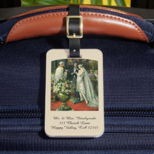 Vintage Wedding, Bride and Groom with Menorah Luggage Tag