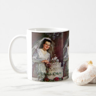 Vintage Wedding, Bride Cutting the Wedding Cake Coffee Mug