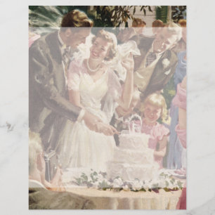 Vintage Wedding Bride Groom Newlyweds Cut the Cake