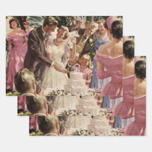 Vintage Wedding Bride Groom Newlyweds Cut the Cake Wrapping Paper Sheet