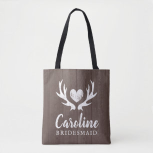 Vintage wedding bridesmaid brown wood deer antlers tote bag