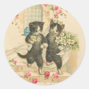 Vintage Wedding Cat Marriage Classic Round Sticker