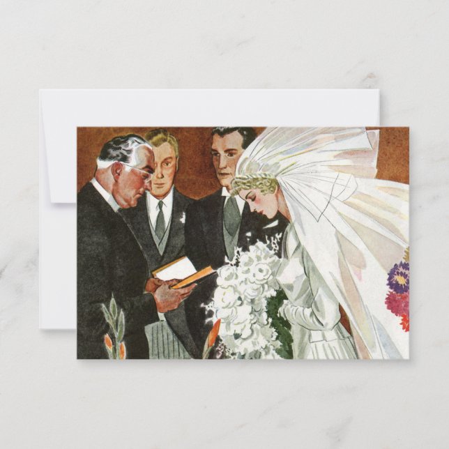 Vintage Wedding Ceremony, Bride and Groom RSVP (Front)