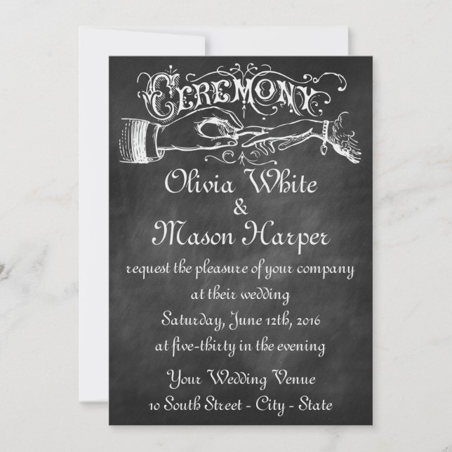 Vintage Wedding Ceremony Chalk Invitation (Front)