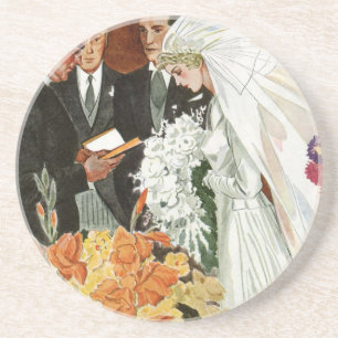 Vintage Wedding Ceremony with Bride and Groom Coaster