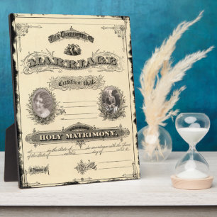 Vintage Wedding Certificate Art Plaque