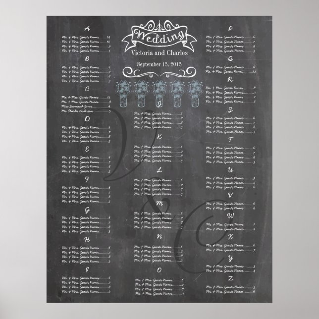 Vintage Wedding Chalkboard Guest Seating Chart (Front)