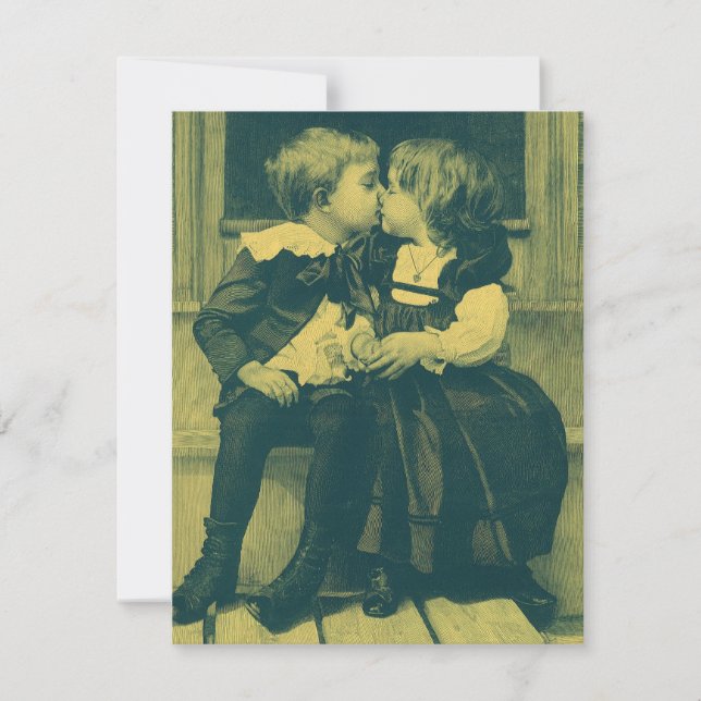 Vintage Wedding, Children Kiss Save the Date Invitation (Front)