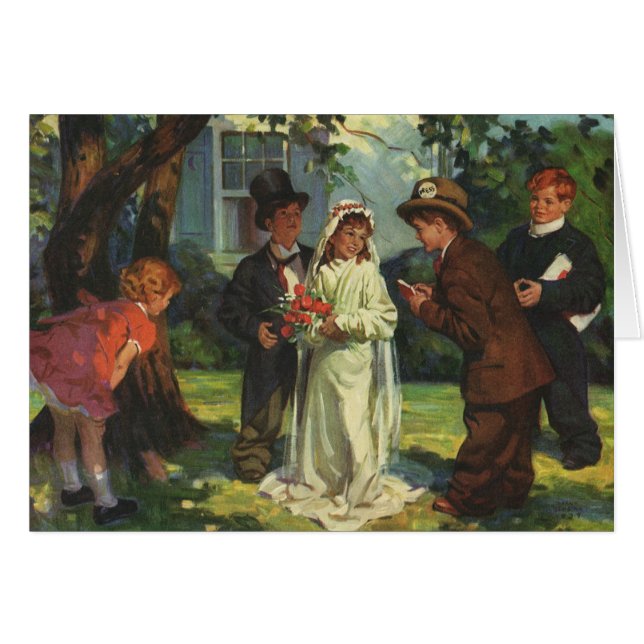 Vintage Wedding, Children Pretend Bride and Groom (Front Horizontal)