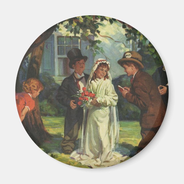 Vintage Wedding, Children Pretend Bride and Groom Magnet (Front)
