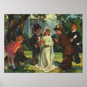 Vintage Wedding, Children Pretend Bride and Groom Poster