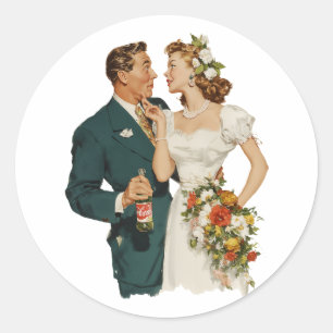 Vintage Wedding Couple Romantic Moment Classic Round Sticker