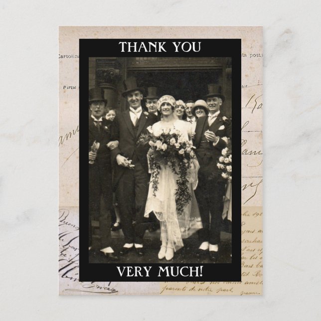 Vintage Wedding Couple Thank You Template Postcard (Front)