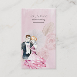 Vintage Wedding Couple With Pink Roses Business Card