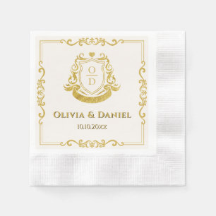 Vintage Wedding Crest Custom Monogram Cocktail Napkin
