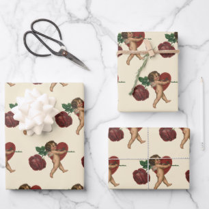 Vintage Wedding, Cupid with Red Rose and Heart Wrapping Paper Sheet