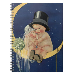 Vintage Wedding, Cute Bride and Groom on a Moon Notebook