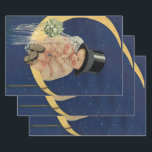 Vintage Wedding, Cute Bride and Groom on a Moon Wrapping Paper Sheet<br><div class="desc">Vintage illustration love and romance wedding image featuring a cute baby couple sitting on a crescent moon in the night sky with twinkling stars. The bride has a sheer veil and a wedding floral bouquet of flowers and the groom has a top hat.</div>