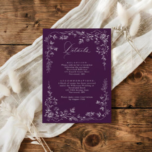 Vintage Wedding Details Dark Purple French Floral Enclosure Card