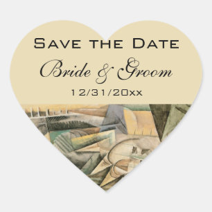 Vintage Wedding, Earth Tones Colours, Cubism Art Heart Sticker