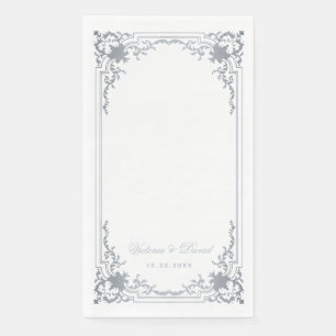 Vintage Wedding Faux Silver Grey Elegant Script Napkin