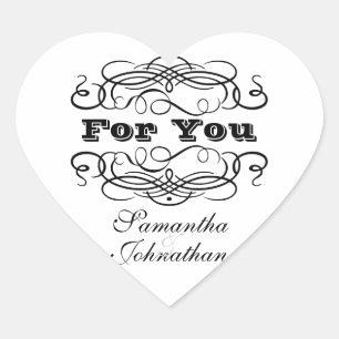 Vintage wedding favour "For you" Heart Sticker