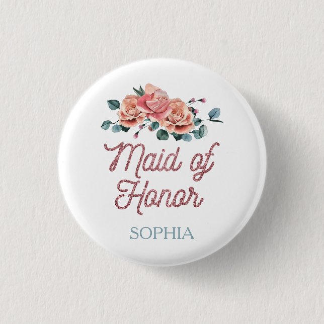 Vintage Wedding Flowers Maid of Honour Button (Front)