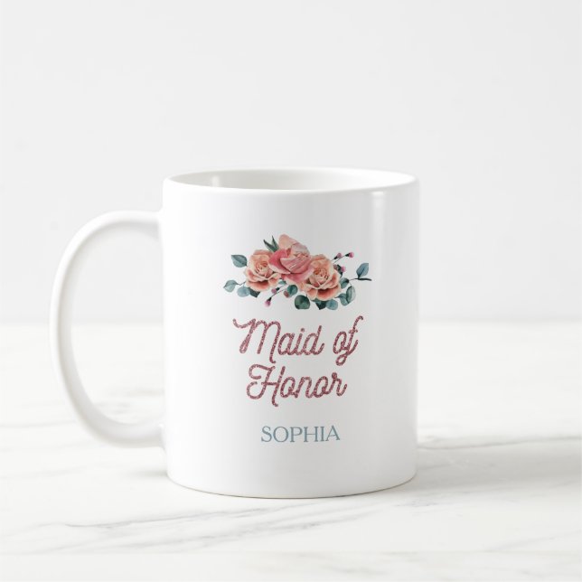Vintage Wedding Flowers Maid of Honour Coffee Mug (Left)