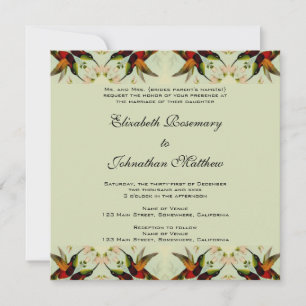 Vintage Wedding, Hummingbirds and Flowers Invitation