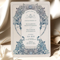 Vintage Wedding Invitation Dusty Blue W Morris
