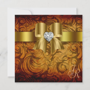 Vintage Wedding Invitation Heart Bow Autumn