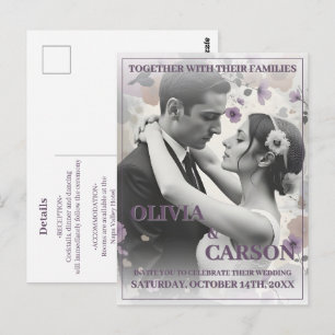 Vintage Wedding Invitation with Romantic Couple Postcard