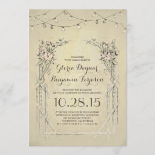 vintage wedding invitation with string lights