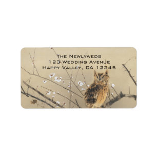 Vintage Wedding, Japanese Owl and Plum Tree Label