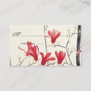Vintage Wedding, Japanese Pink Magnolia Tree Place Card