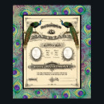 Vintage Wedding Marriage Certificate Modern Design Poster<br><div class="desc">NOTE: You will need to upload your own photographs to replace the stand-in template. If you need assistance, just email us and we're happy to help out. COLOR PALETTE: tan, brown, cream, peacock blue, purple, green, brown and black. DESIGN COLLECTION: Starting with a vintage marriage certificate from the 1800's then...</div>