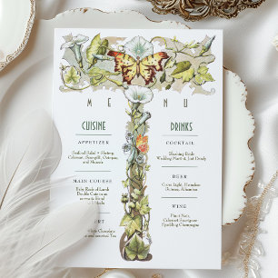 Vintage Wedding Menu & Drinks Card Butterfly Motif