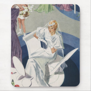 Vintage Wedding, Mid Century Modern Art Deco Bride Mouse Pad