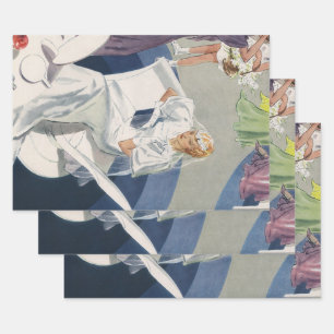 Vintage Wedding, Mid Century Modern Art Deco Bride Wrapping Paper Sheet