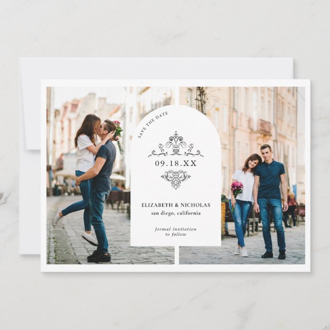 Vintage Wedding Monogram | 3 Photo Save the Date (Front)