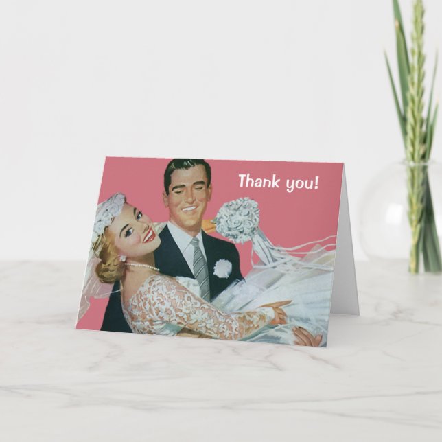 Vintage Wedding Newlyweds, Bride & Groom Thank You Card (Front)