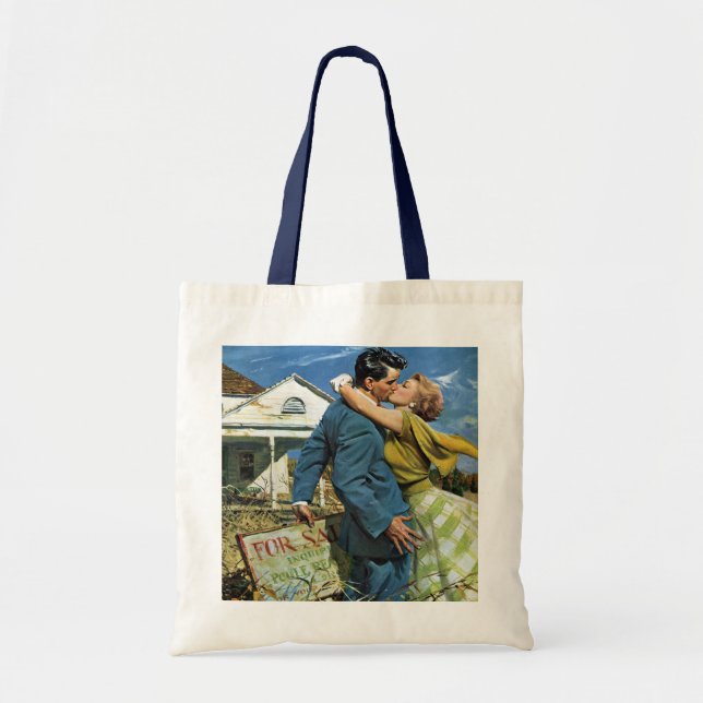 Vintage Wedding, Newlyweds Buy First House Tote Bag (Front)