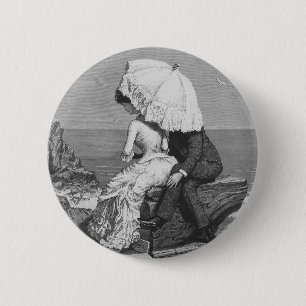 Vintage Wedding, Newlyweds by the Beach 6 Cm Round Badge