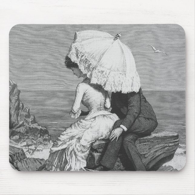 Vintage Wedding, Newlyweds by the Beach Mouse Pad (Front)