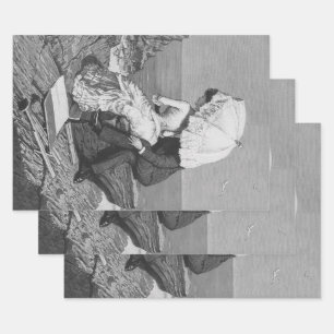 Vintage Wedding, Newlyweds by the Beach Wrapping Paper Sheet