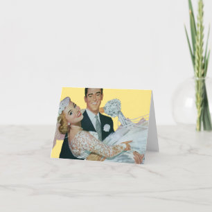 Vintage Wedding Newlyweds, Happy Bride and Groom Card