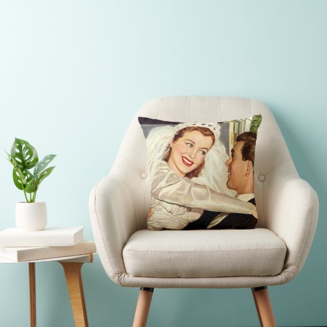 Vintage Wedding Newlyweds, Happy Bride and Groom Cushion (Chair)
