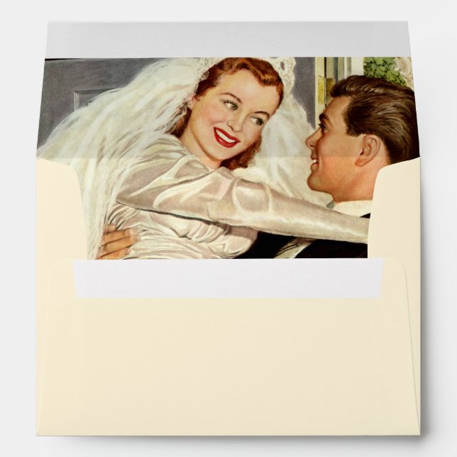 Vintage Wedding Newlyweds, Happy Bride and Groom Envelope (Back (Bottom))