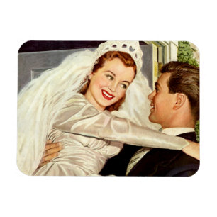 Vintage Wedding Newlyweds, Happy Bride and Groom Magnet
