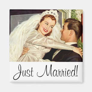 Vintage Wedding Newlyweds, Happy Bride and Groom Magnet